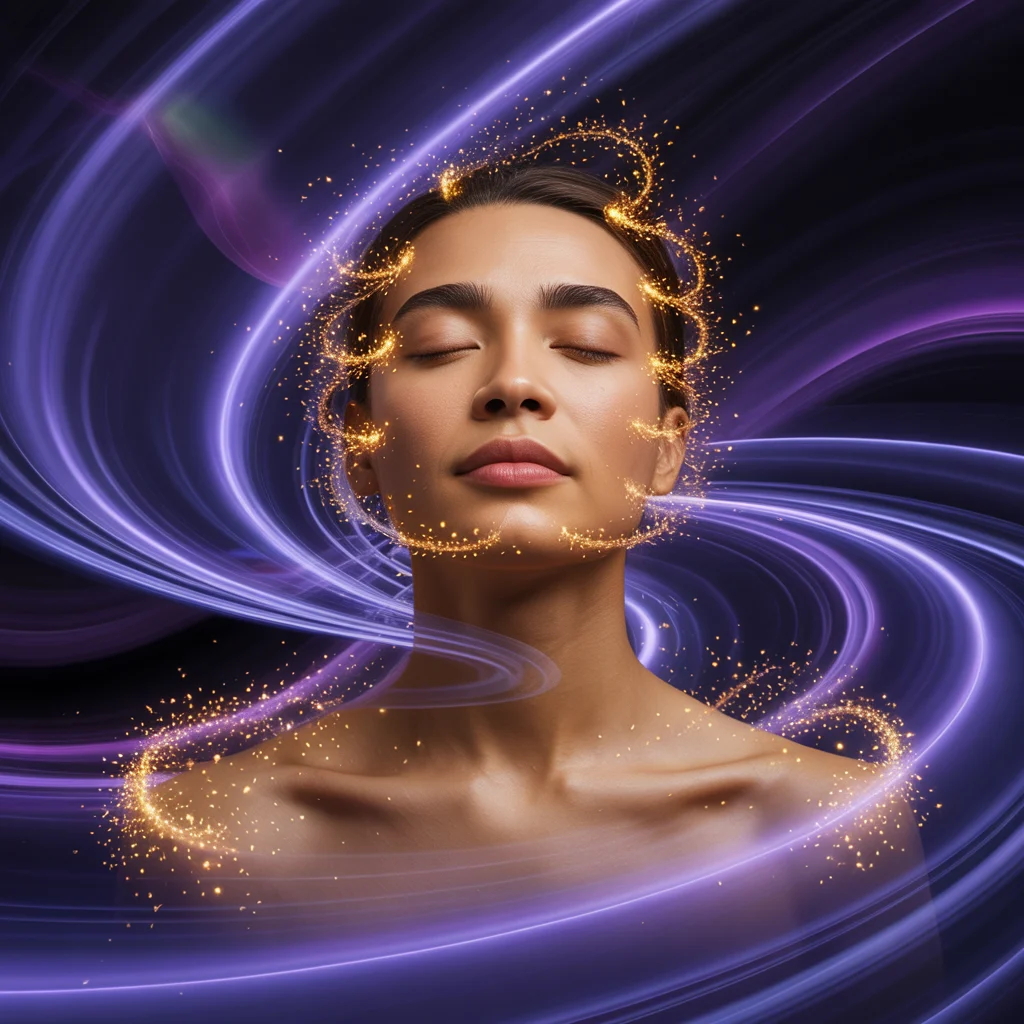 Person surrounded by energy waves representing mental focus