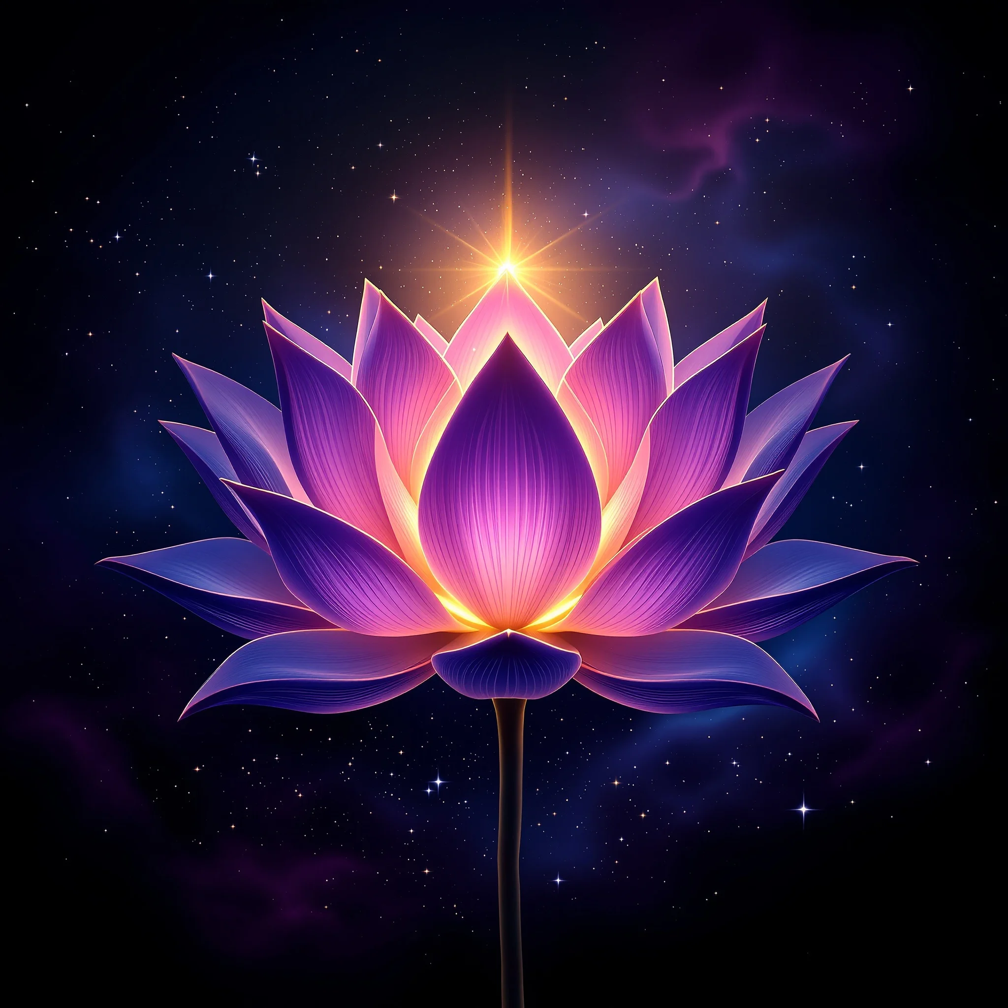 Lotus flower blooming in cosmic setting representing spiritual growth